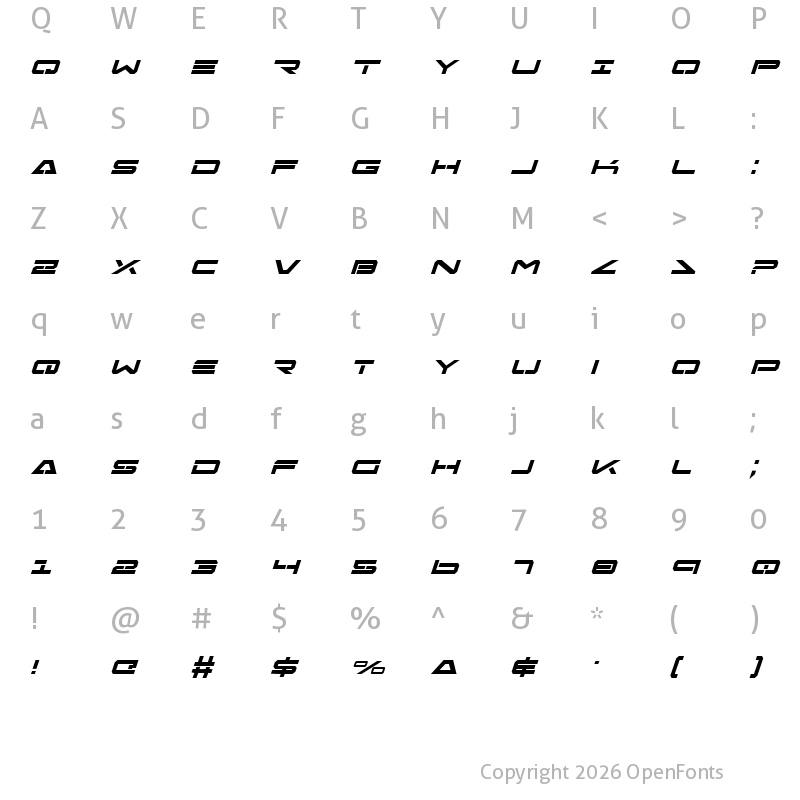 Character Map of Free Agent Bold ExpItal Bold ExpItal