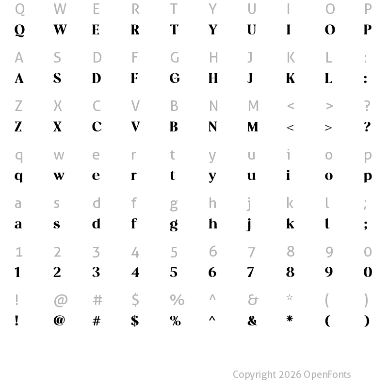 Character Map of Fregan Serif Bold