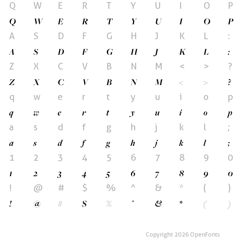 Character Map of FreightBig Pro Bold Italic