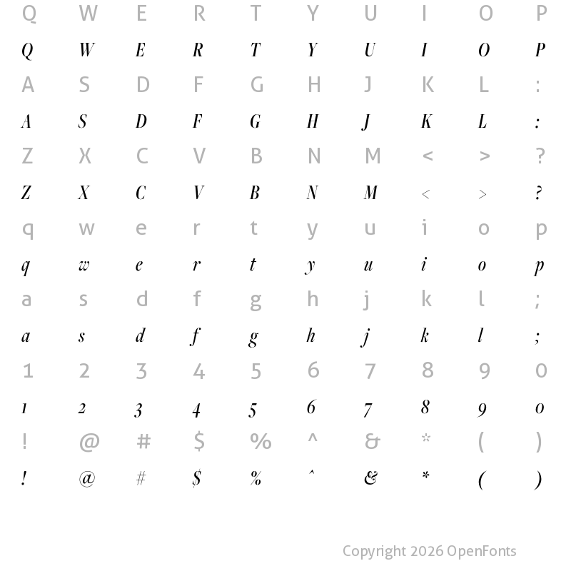 Character Map of FreightBigCmp Pro Medium Italic