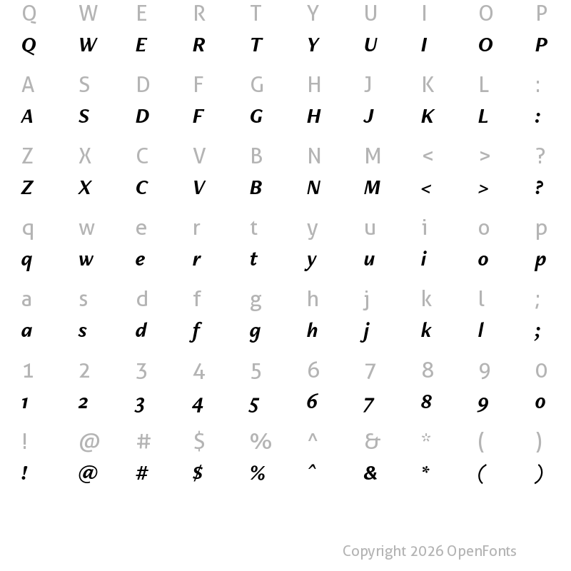 Character Map of FreightNeo Pro Bold Italic