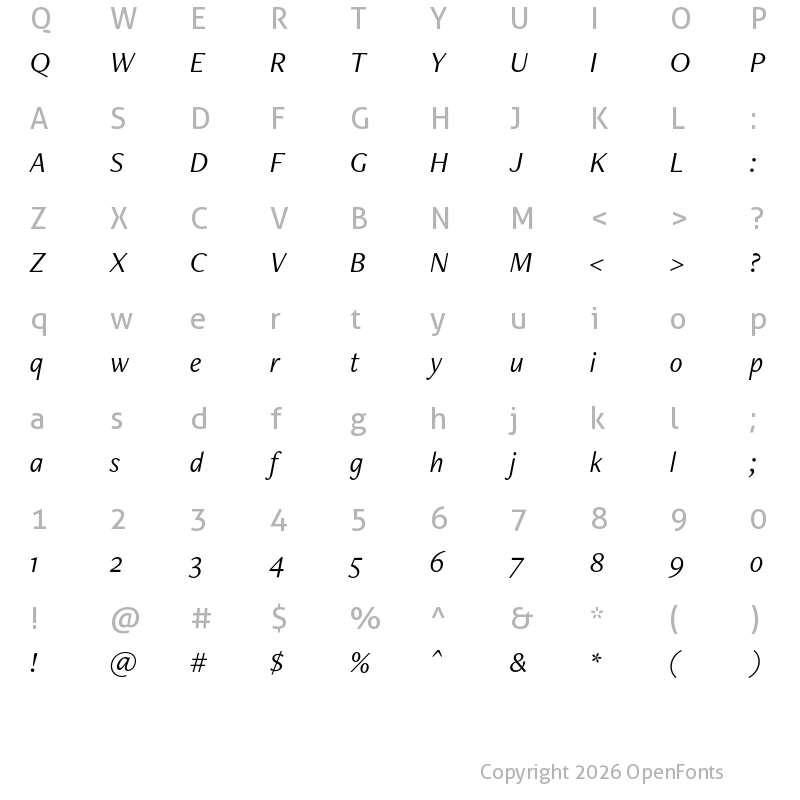 Character Map of FreightNeo Pro Book Italic