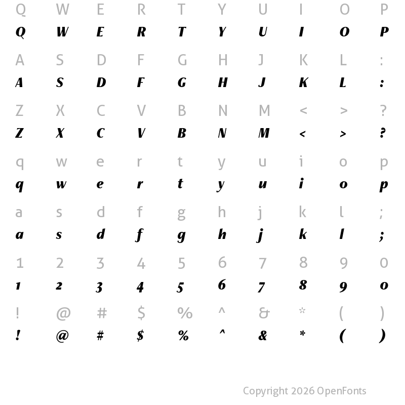 Character Map of FreightNeoCnd Pro Black Italic