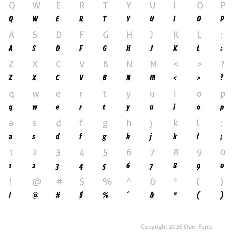 Character Map of FreightSansCmpPro Bold Italic