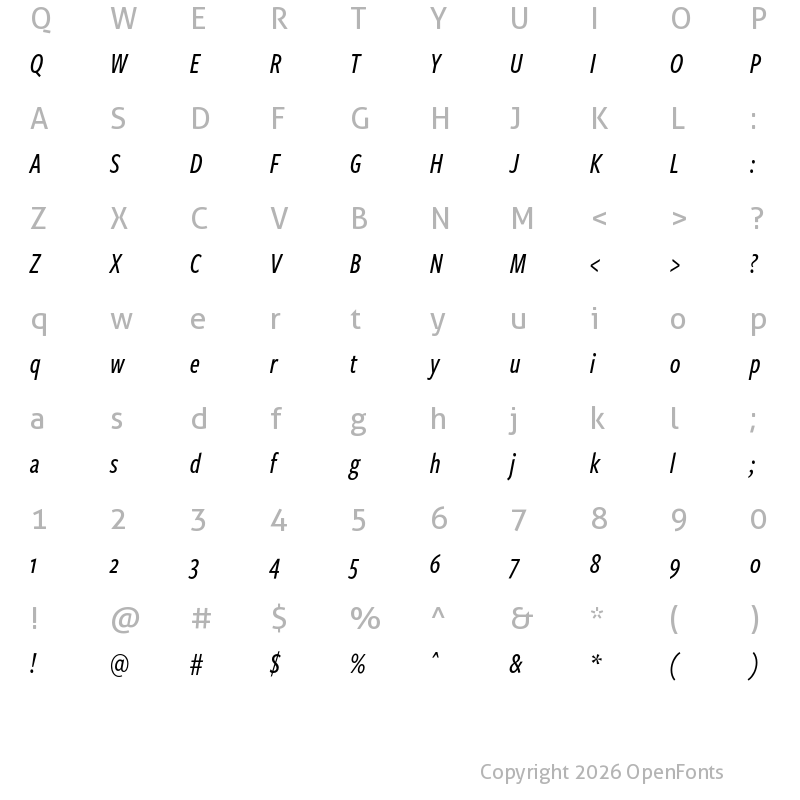 Character Map of FreightSansCmpPro Med Italic