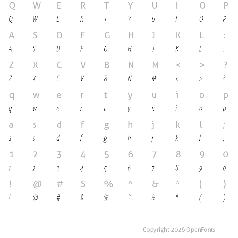 Character Map of FreightSansHCmpPro XLight Ita