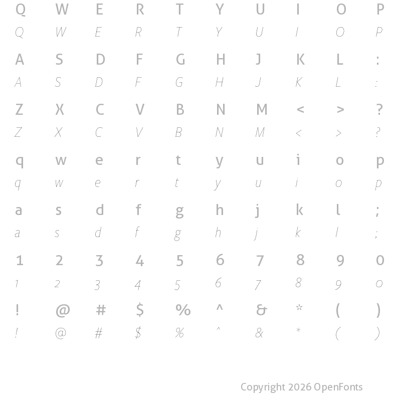 Character Map of FreightSansHCndPro Hairline Ita