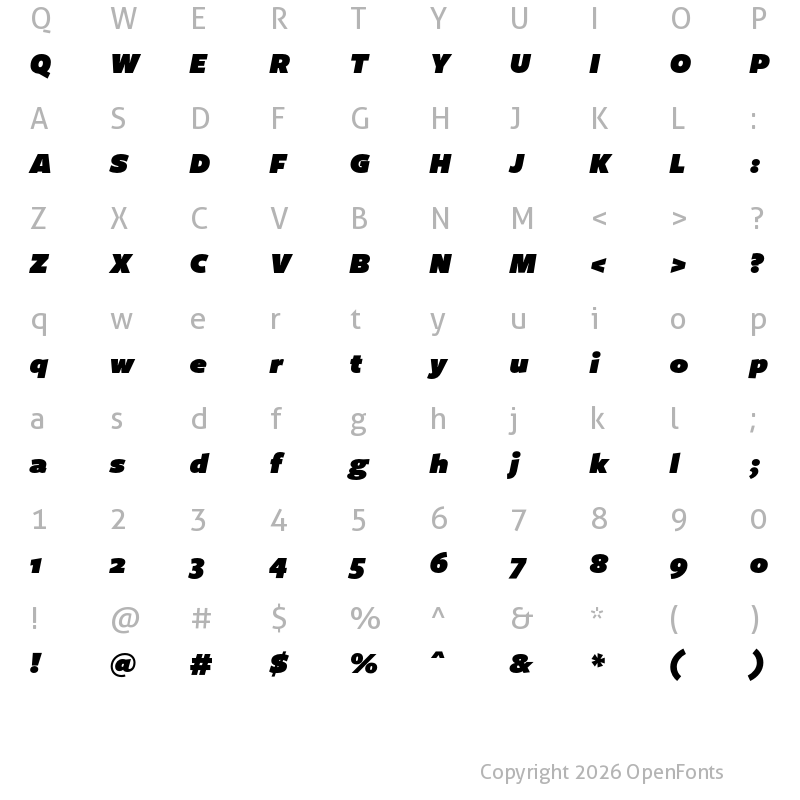 Character Map of FreightSansUPro UltraBlack Italic