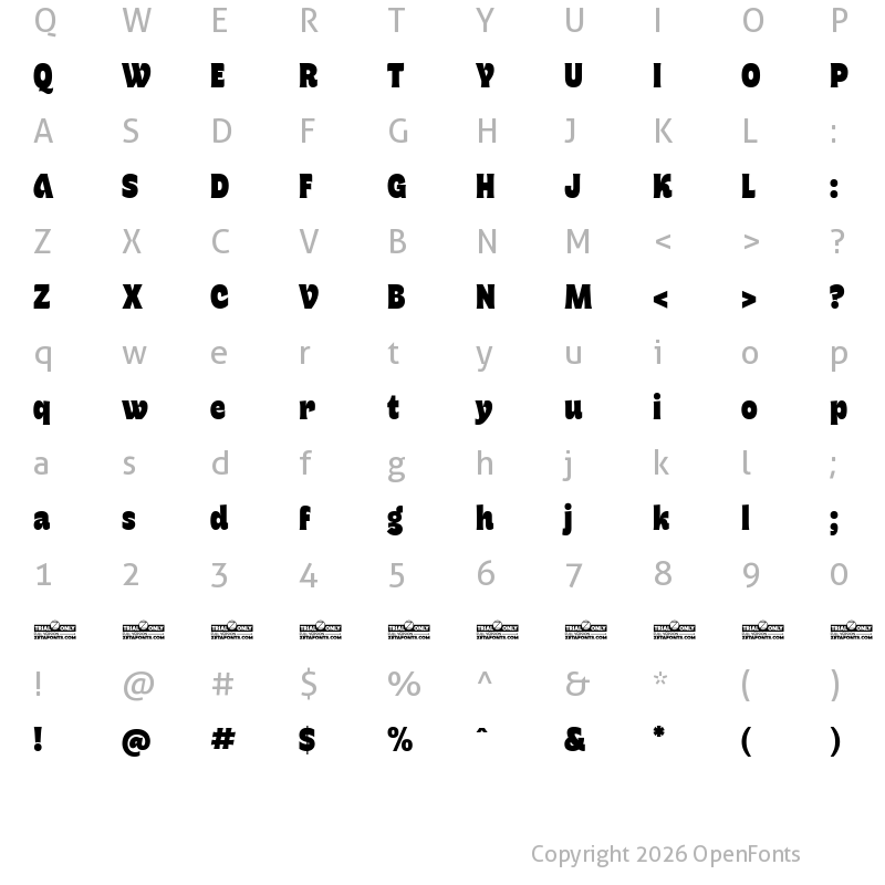 Character Map of Freitag Display Trial M