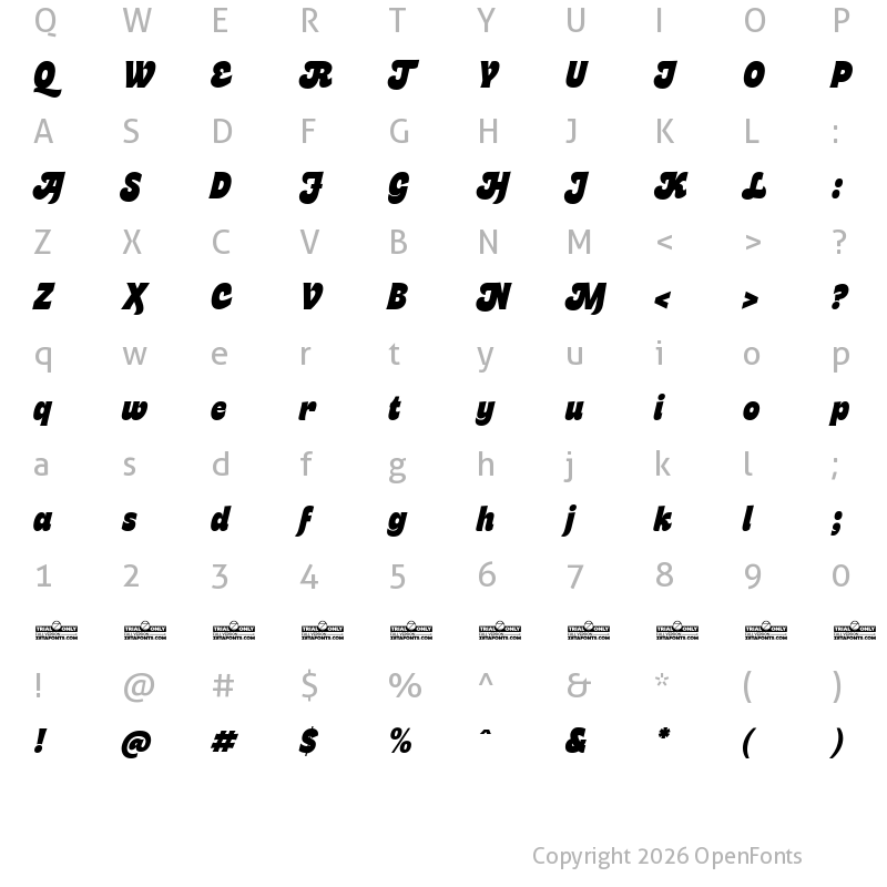 Character Map of Freitag Display Trial M Italic