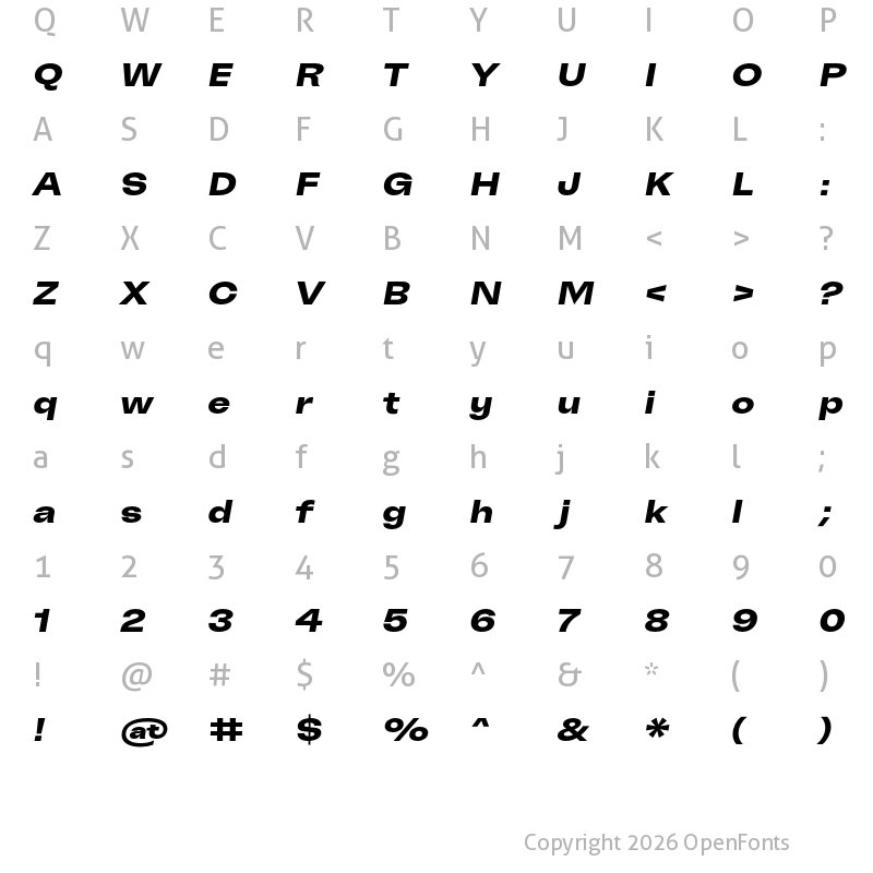 Character Map of Freizeit 120 ExtraBold Slanted