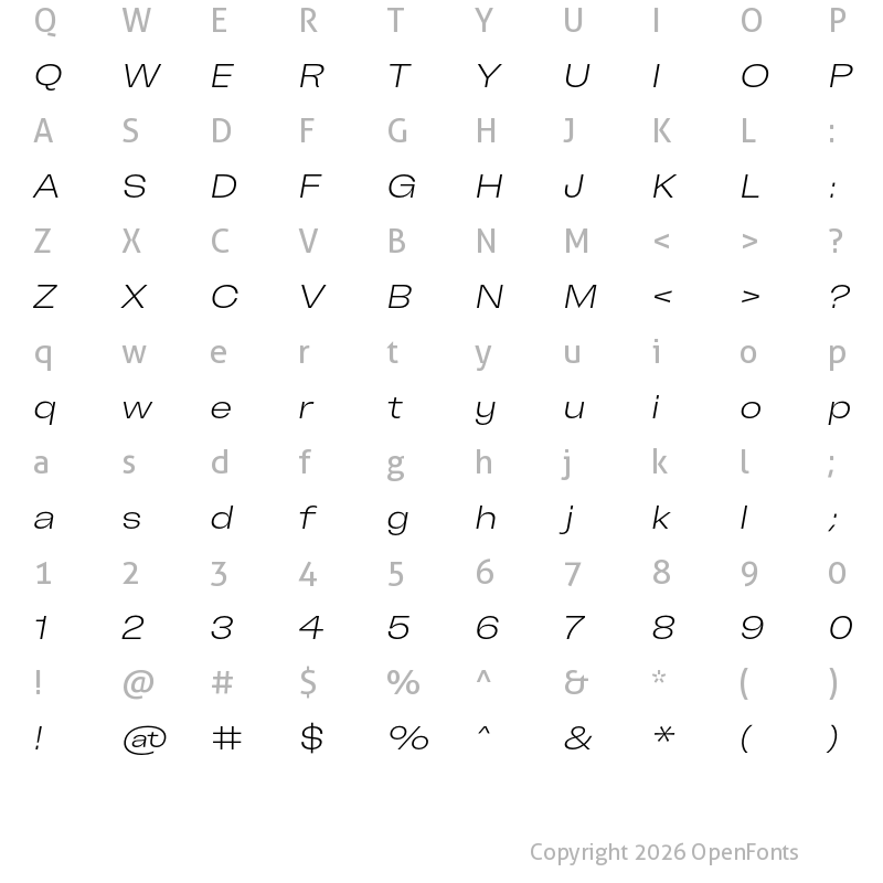 Character Map of Freizeit 120 Light Slanted