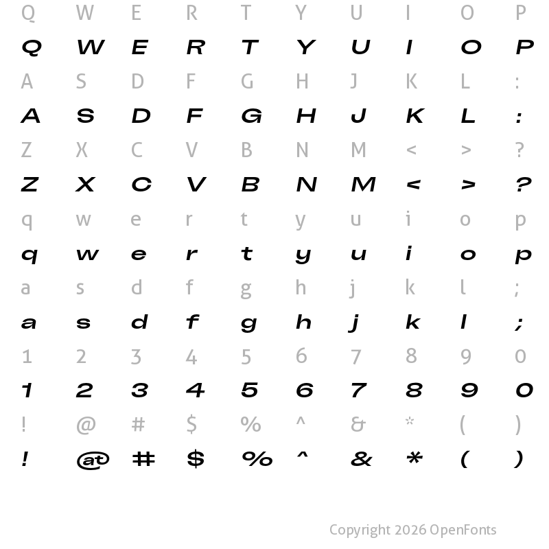 Character Map of Freizeit 140 Bold Slanted