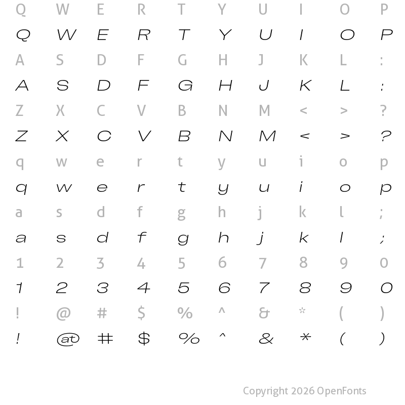 Character Map of Freizeit 140 Light Slanted
