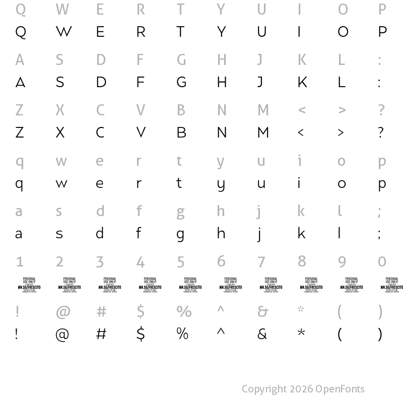 Character Map of Frescito Light PERSONAL USE Regular