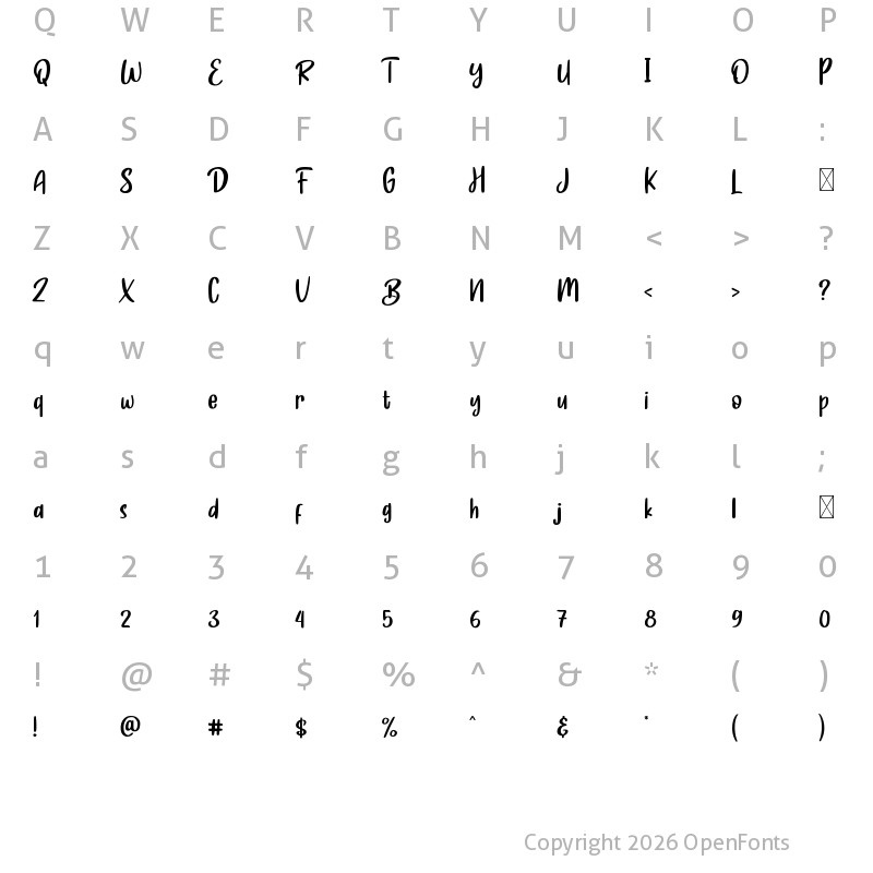 Character Map of Fresh Honey Regular