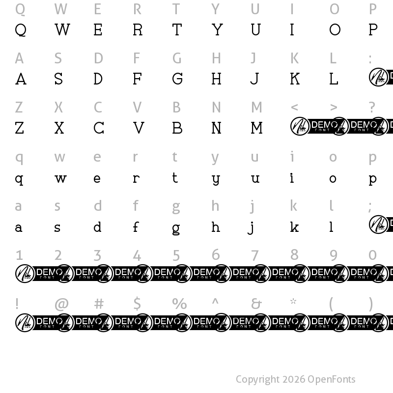 Character Map of Freshmen Demo Regular