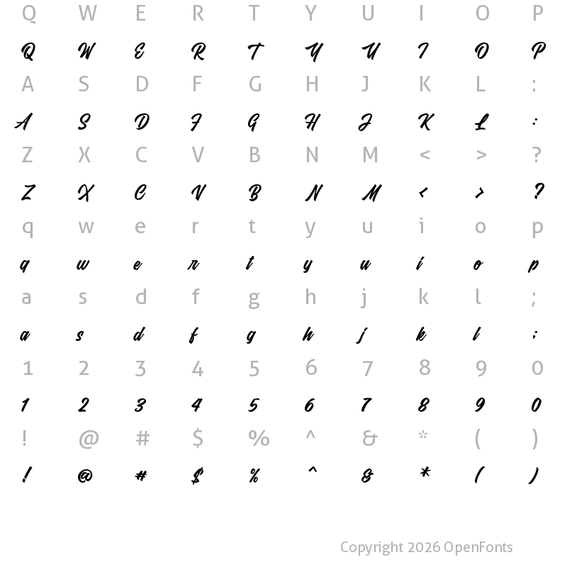 Character Map of Fresty Script Regular
