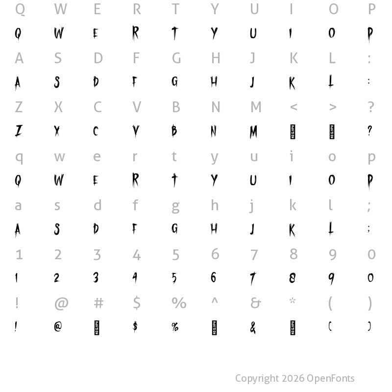 Character Map of Friday Terror Regular