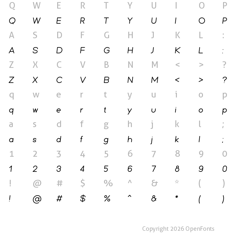 Character Map of Friend Italic