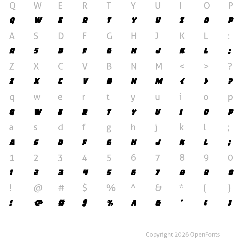 Character Map of Frost Giant Staggered Italic Italic