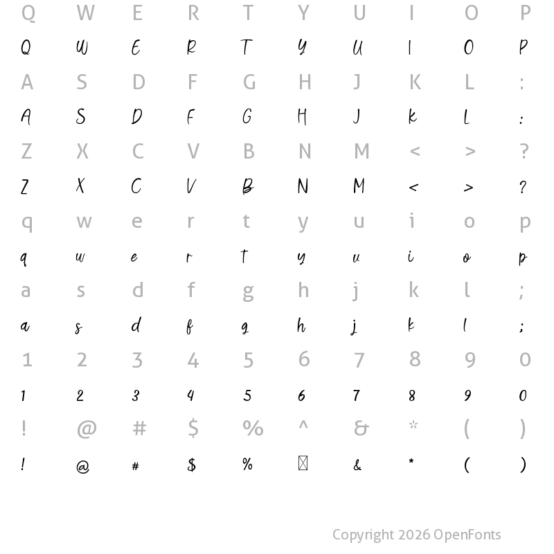 Character Map of FrostImperial Script
