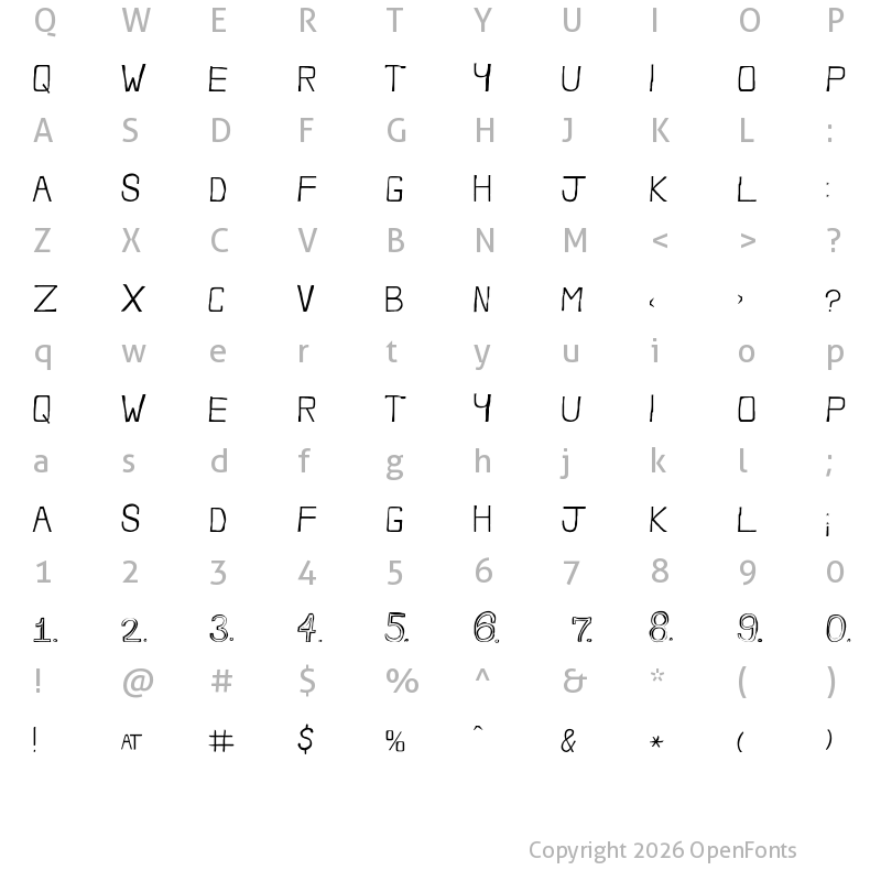Character Map of FrozenRita Regular