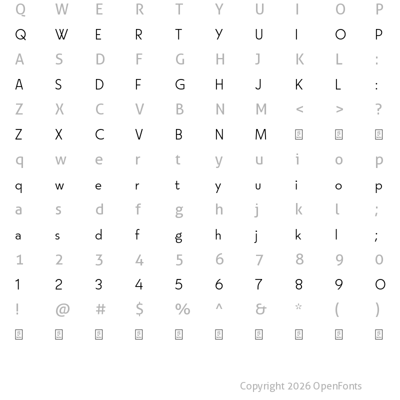 Character Map of FS Split Sans Trial Light