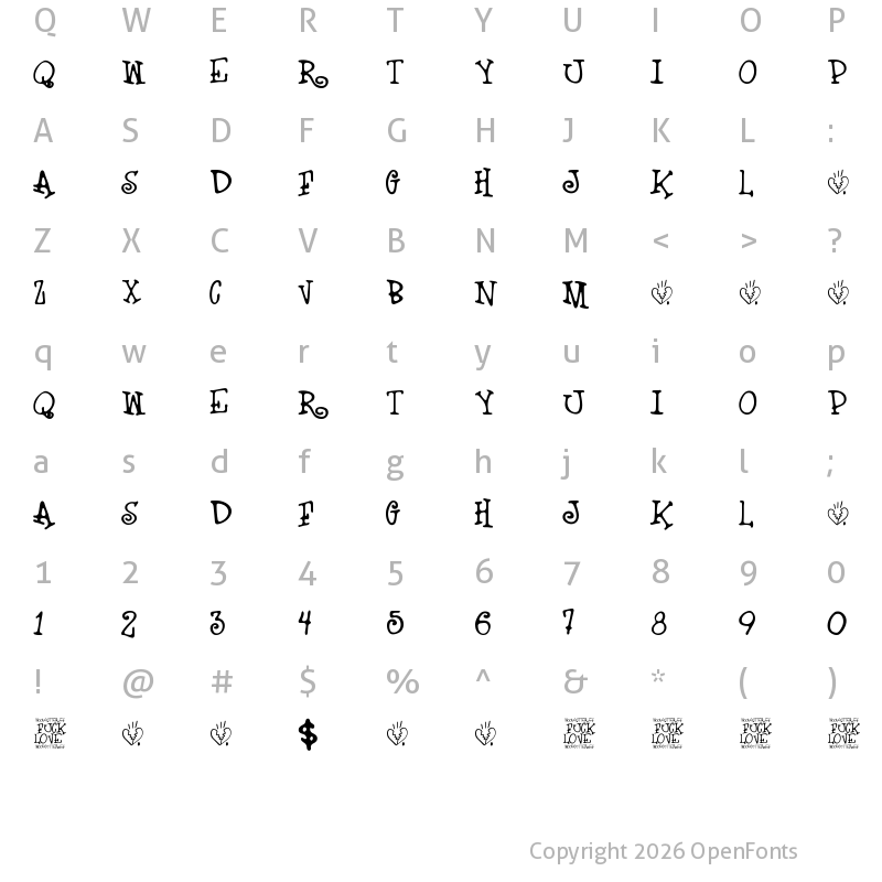 Character Map of Fuck Love Regular