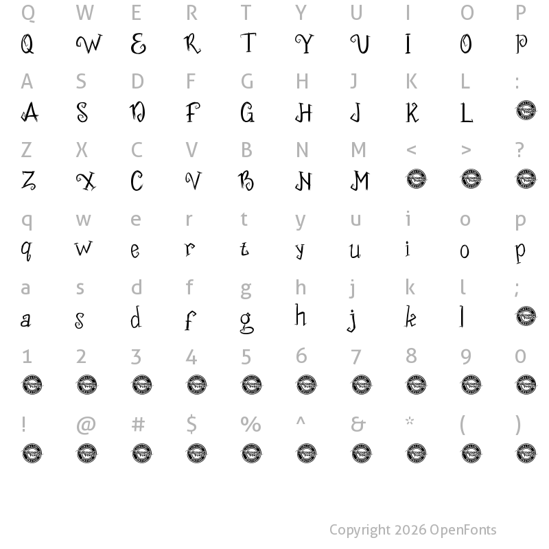 Character Map of Funny Witches Demo Regular