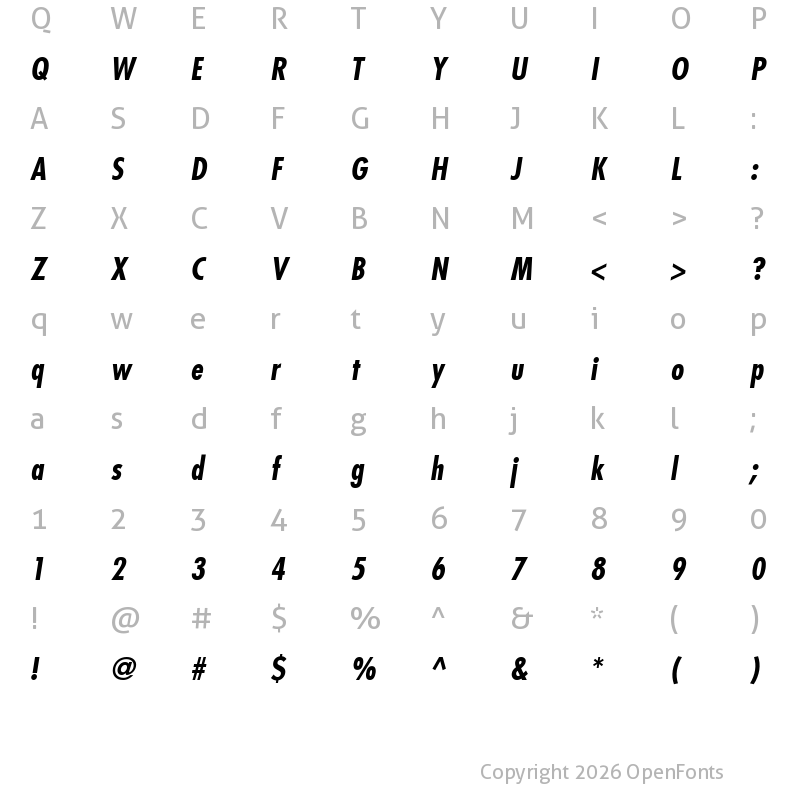 Character Map of Futura LT CondensedBoldOblique