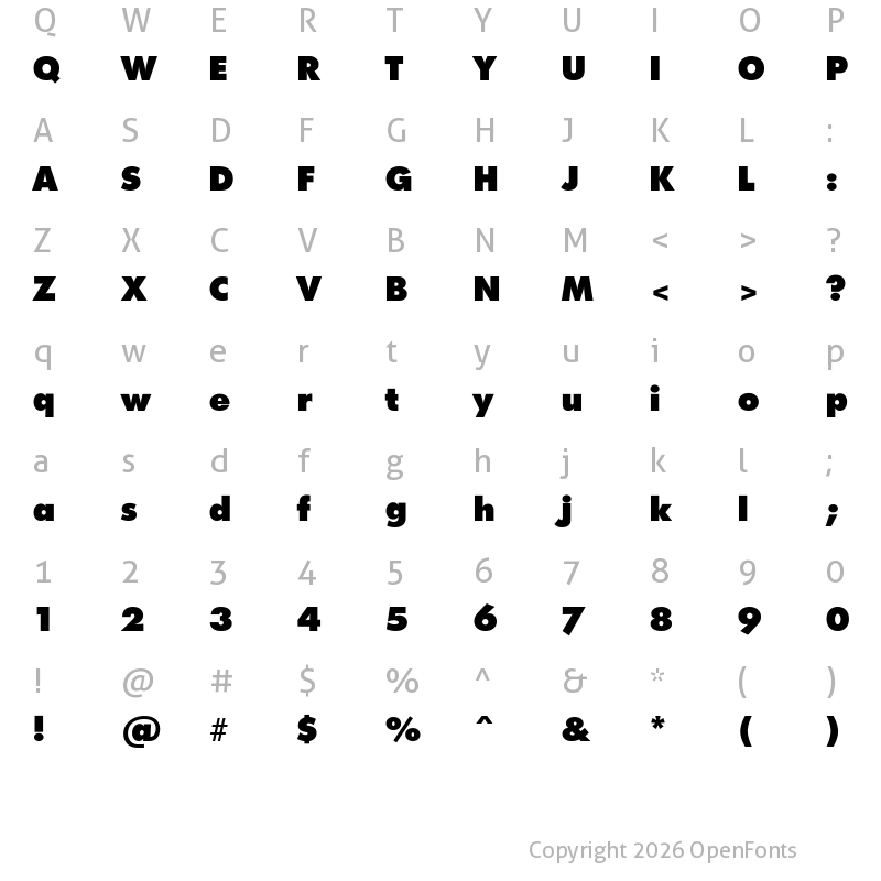 Character Map of Futura TS New Heavy