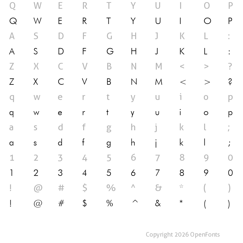 Character Map of Futura Windows Light