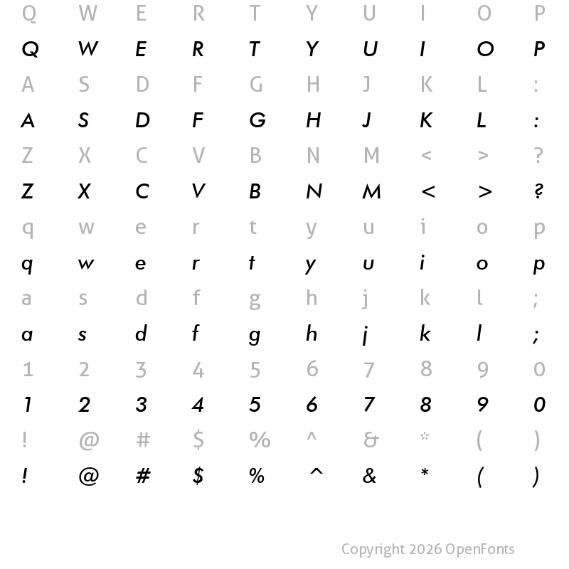 Character Map of Futura Windows Semibold Italic