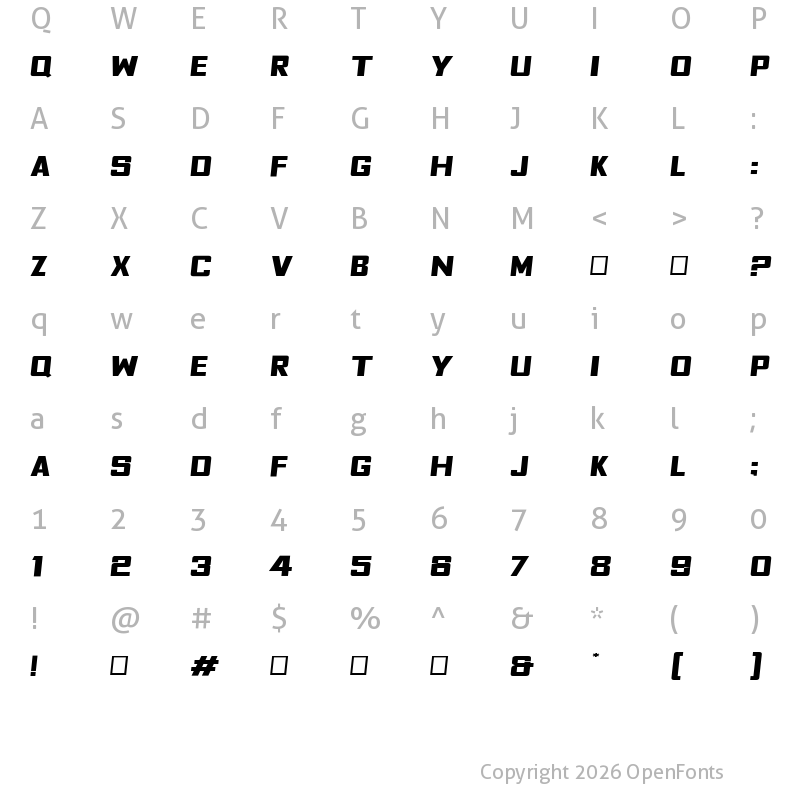 Character Map of Fyodor Bold Expanded Oblique