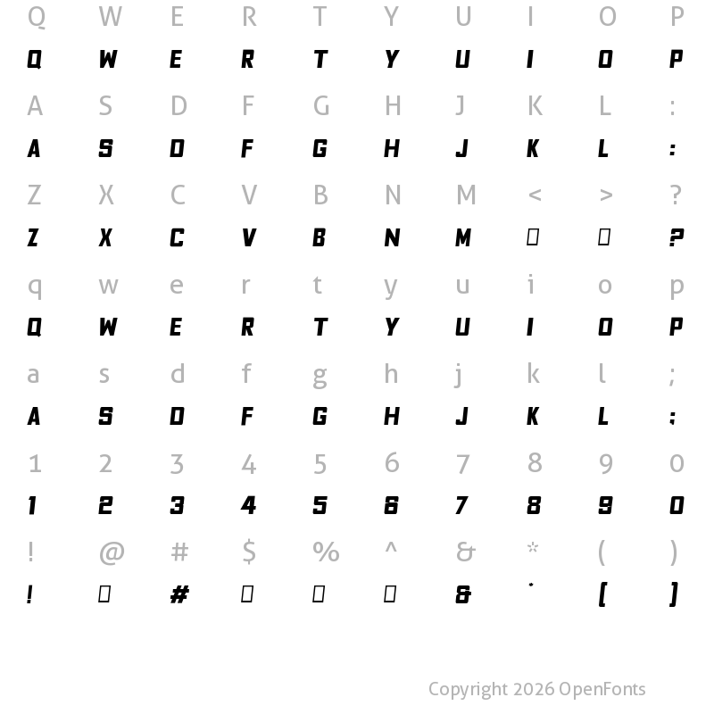 Character Map of Fyodor Bold Oblique