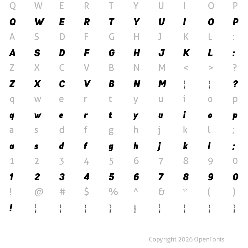 Character Map of Gabriel Sans Cd-Trial Black Italic