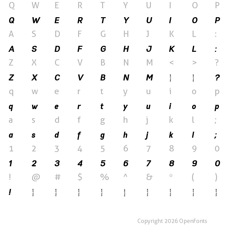 Character Map of Gabriel Sans Cd-Trial Bold Italic