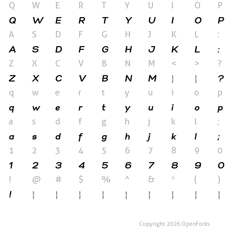 Character Map of Gabriel Sans-Trial Bold Italic