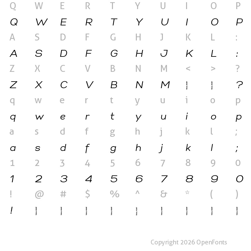 Character Map of Gabriel Sans-Trial Normal Italic