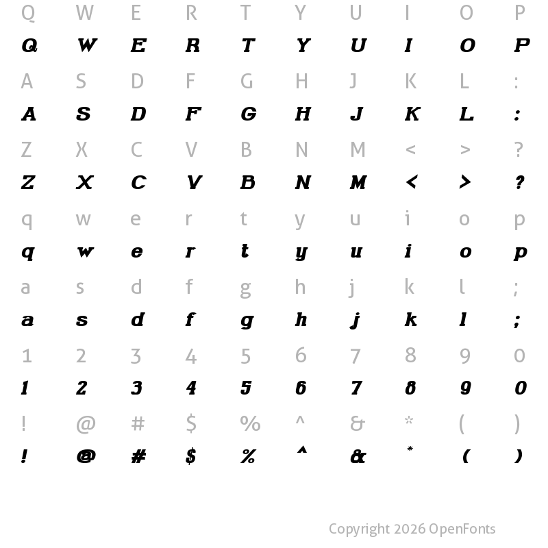 Character Map of Gabriel Serif Bold Italic