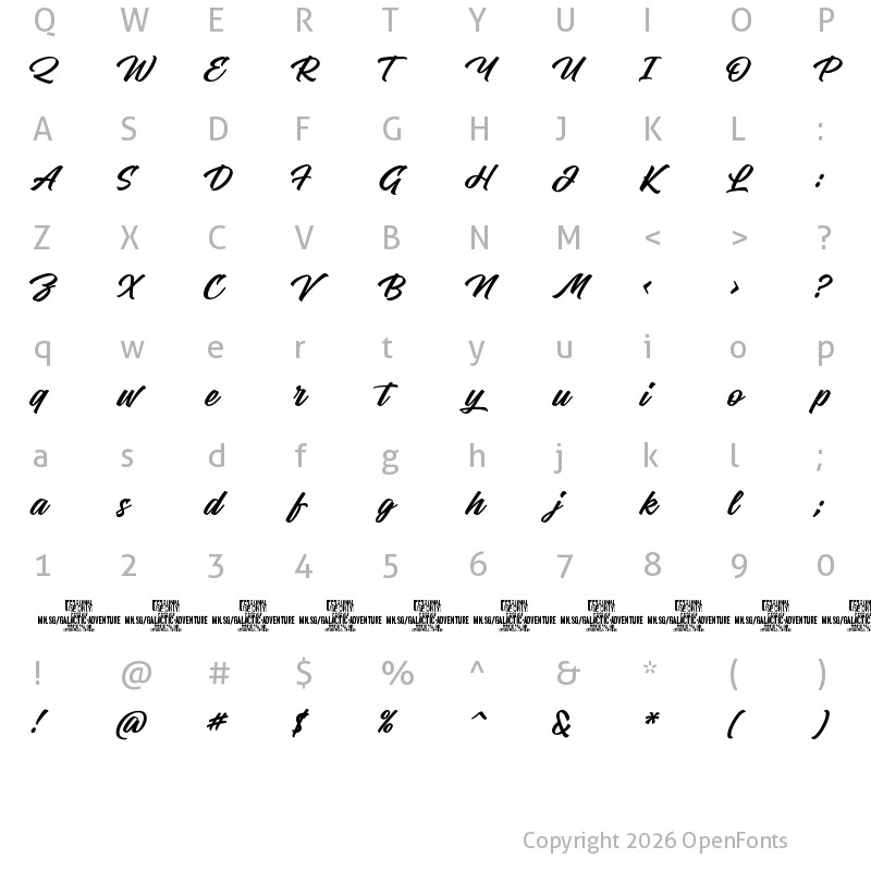 Character Map of Galactic Adventure PERSONAL Regular