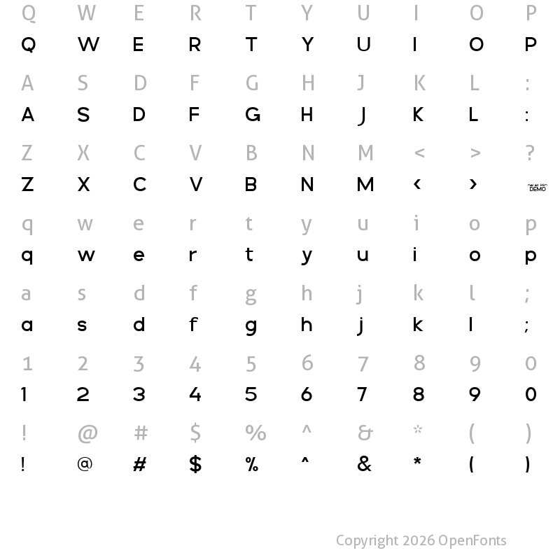 Character Map of Galak Pro Demo