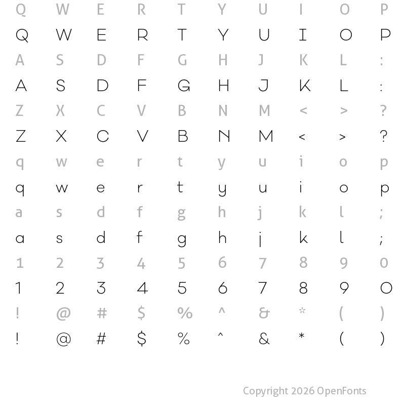 Character Map of Galano Classic Alt Light