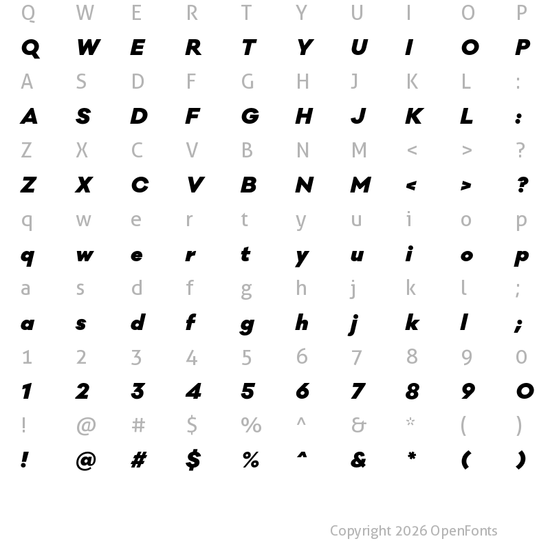 Character Map of Galano Classic Black Italic