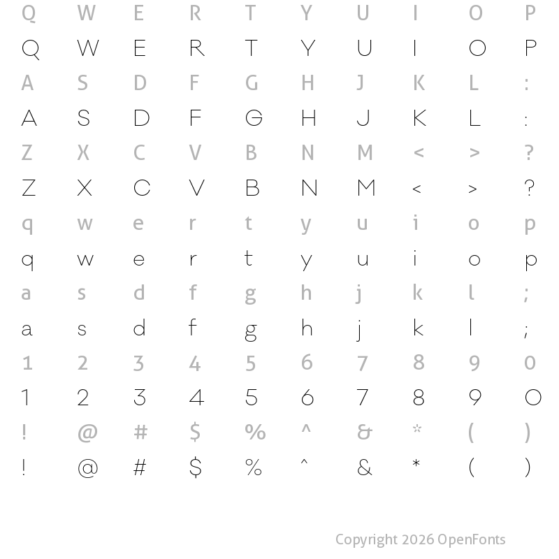 Character Map of Galano Classic ExtraLight