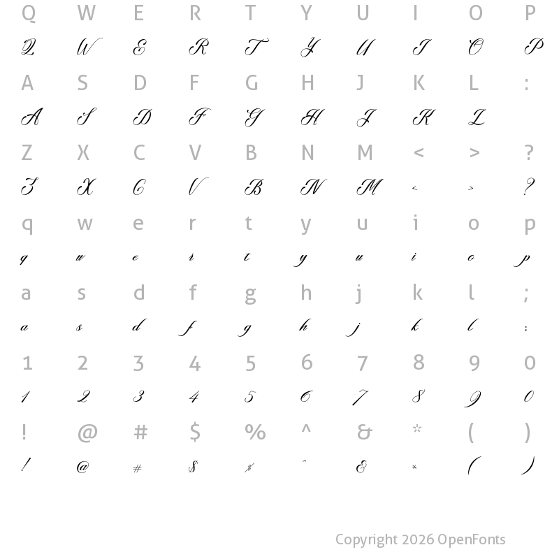 Character Map of Galisha Script Regular