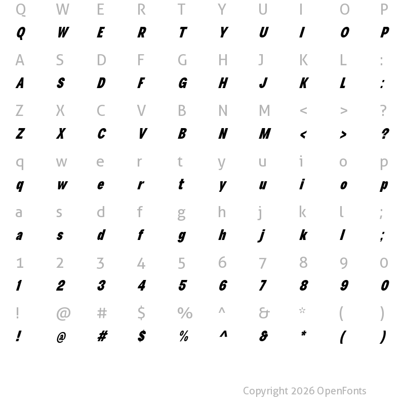 Character Map of Gallinari Extrabold Cond Oblique