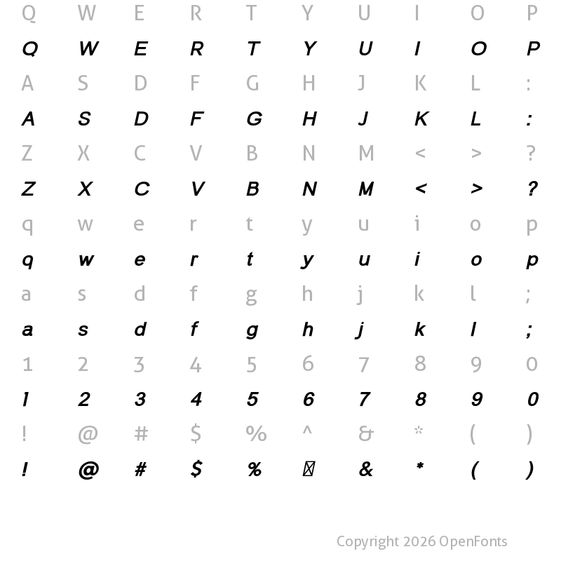 Character Map of Galvanizer ExtraBold Italic