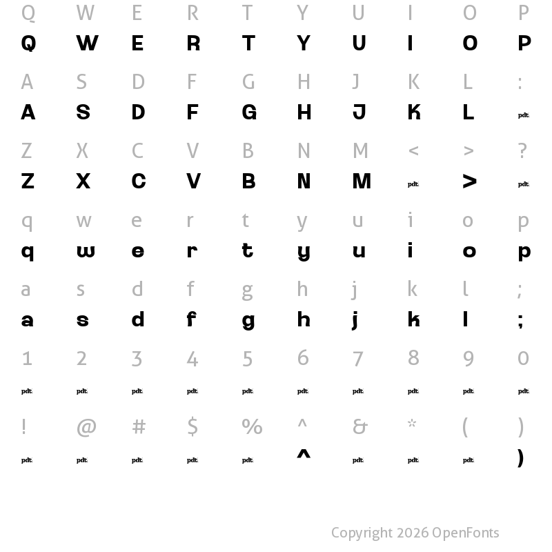 Character Map of Ganyota Personal use Bold
